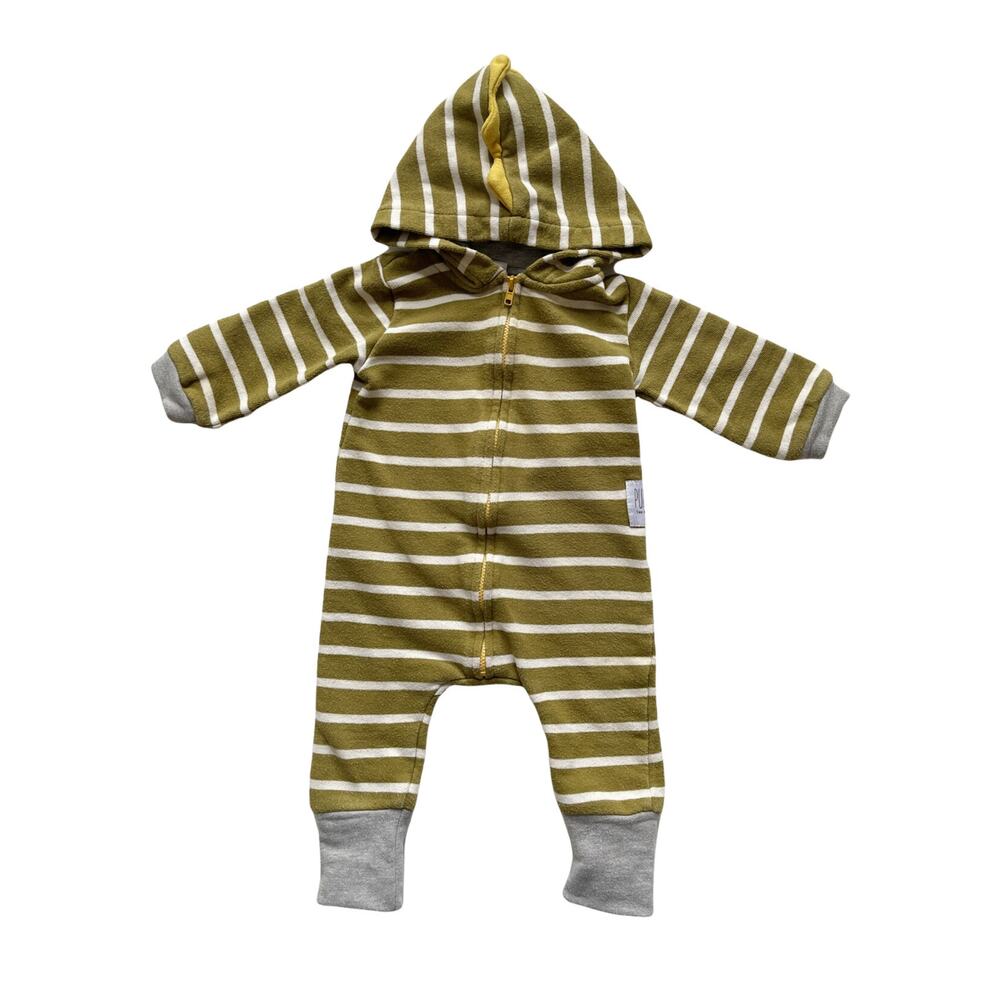 Purl Lamb Olive Stripe Hooded Romper Size 12-18m